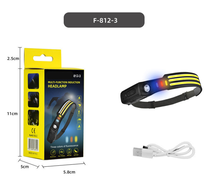 New Silicone Sensing Headlamp Type-c Charging Led Red White Yellow Light Outdoor Running Fishing Cob Headlamp