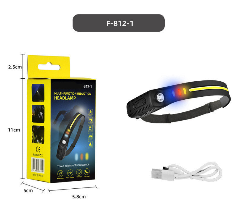 New Silicone Sensing Headlamp Type-c Charging Led Red White Yellow Light Outdoor Running Fishing Cob Headlamp