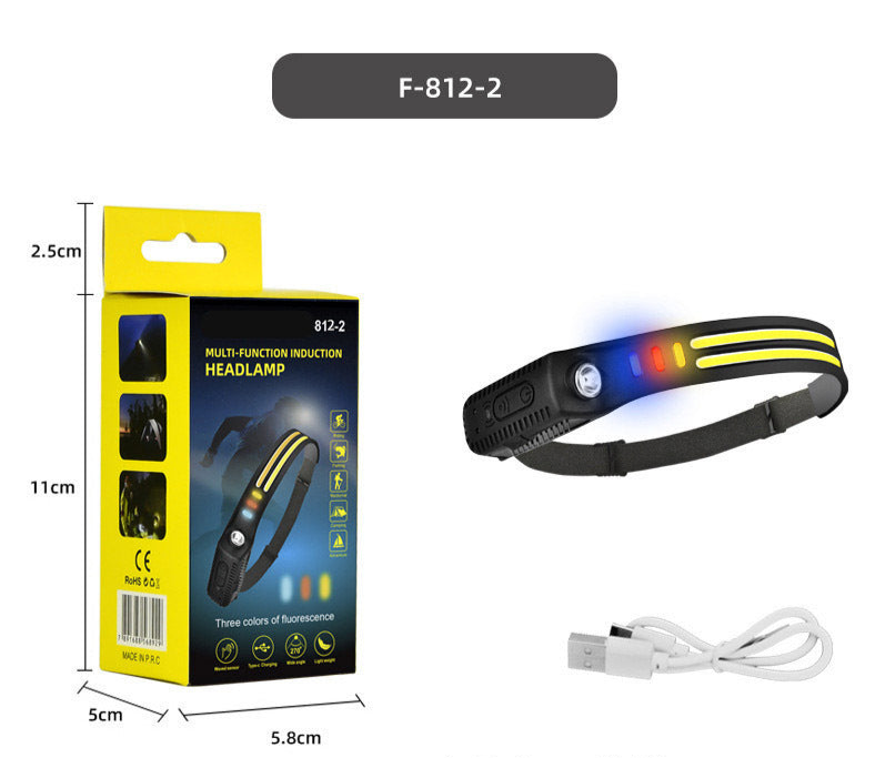 New Silicone Sensing Headlamp Type-c Charging Led Red White Yellow Light Outdoor Running Fishing Cob Headlamp