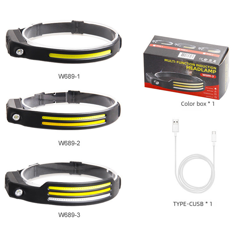 New Silicone Sensing Headlamp Type-c Charging Led Red White Yellow Light Outdoor Running Fishing Cob Headlamp