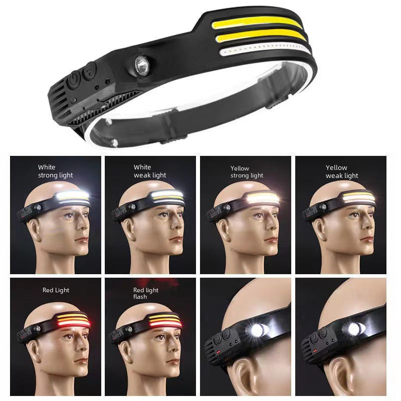 New Silicone Sensing Headlamp Type-c Charging Led Red White Yellow Light Outdoor Running Fishing Cob Headlamp